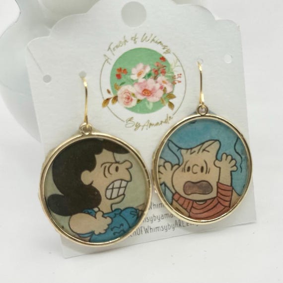 A Charlie Brown Christmas Earrings made from images from vintage 1977 book