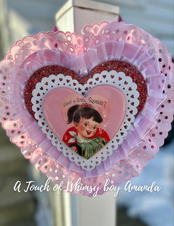 One of a Kind Valentines Day Heart Purse made with vintage 1950s Valentine