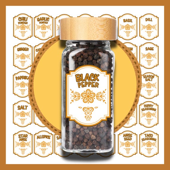 Butterfly Gold Spice Labels, Vintage Pyrex Inspired Jar Decals, Retro 70s Kitchen Pantry Organization, Corelle Pattern Collector Gift