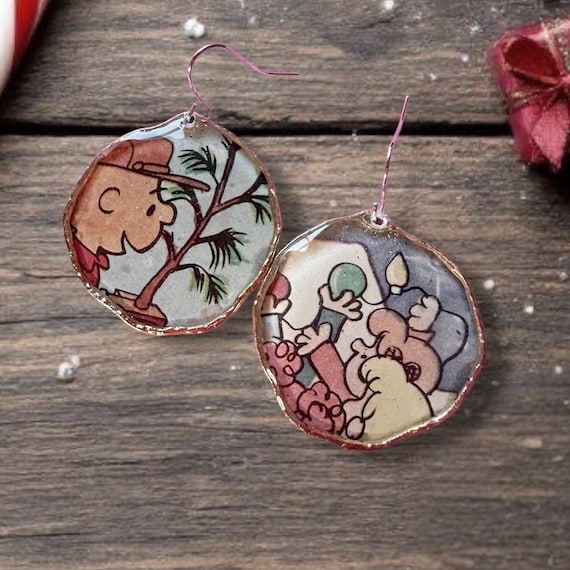 Charlie Brown Christmas Earrings, Vintage 1977 Book, Handmade Upcycled Repurposed Jewelry
