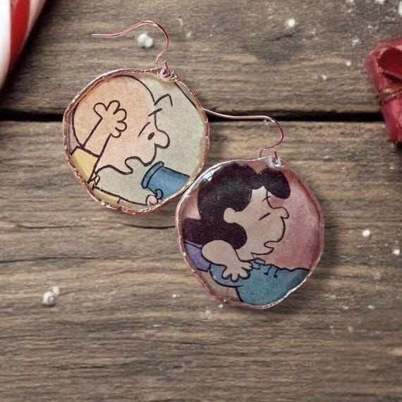 Charlie Brown Christmas Earrings, Vintage 1977 Book, Handmade Upcycled Repurposed Jewelry
