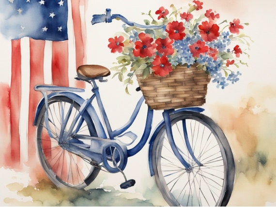 Patriotic Bicycle with Flowers Decoupage Paper