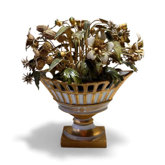 Jane Hutcheson For Gorham Flowers Fleurs Des Siecles Enamel Porcelain Gold White Olive Green