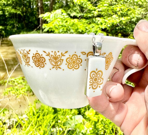 Corelle Butterfly Gold Necklace, Broken China Jewelry, Handmade Upcycled Repurposed