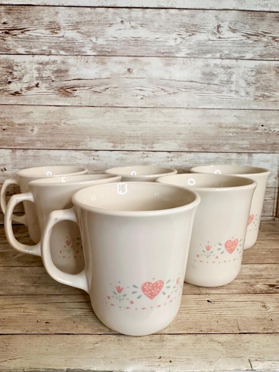 Vtg CORNING "Forvever Yours" 8ozs Coffee Tea Mugs Set Of 6.  Retired