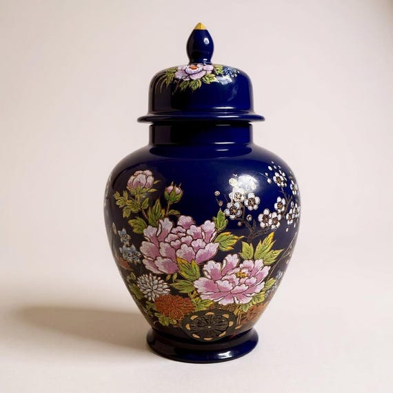 Ginger Jar With Lid MADE IN JAPAN Dark Colbalt Blue