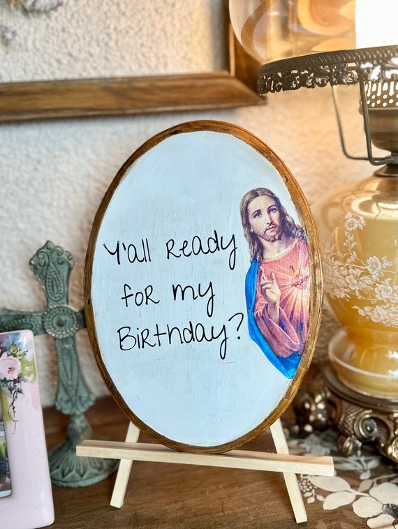 Funny Christmas Jesus Wood Oval Plaque