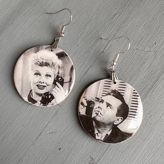I Love Lucy Earrings Made from Vintage 2000 Life in Pictures Book Wood Resin
