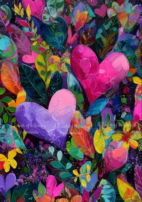 Vibrant Textured Twin Hearts on Black Decoupage Tissue and A4 Rice Paper