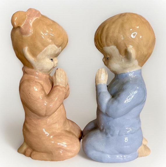 Vintage Praying Boy & Girl Bedtime Figurines Ceramic Nursery Decor