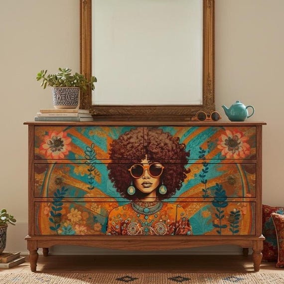 Groovy  Black Lady 2 Decoupage Tissue Paper  and A4 Paper