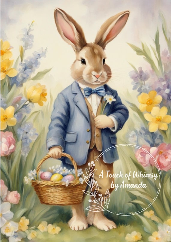 Bunny Rabbit ready for  Easter Spring Decoupage Tissue and A4 Rice Paper
