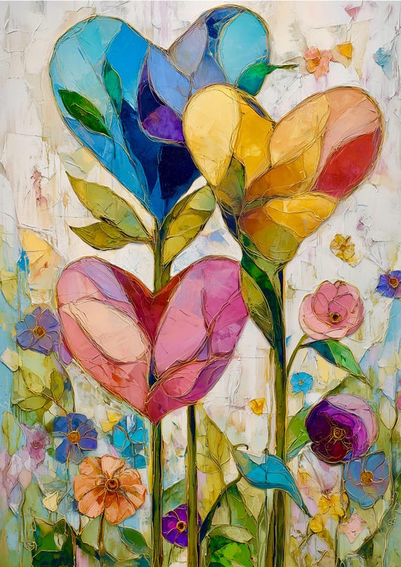 Textured Floral Heart Bouquet  Decoupage Tissue and A4 Rice Paper