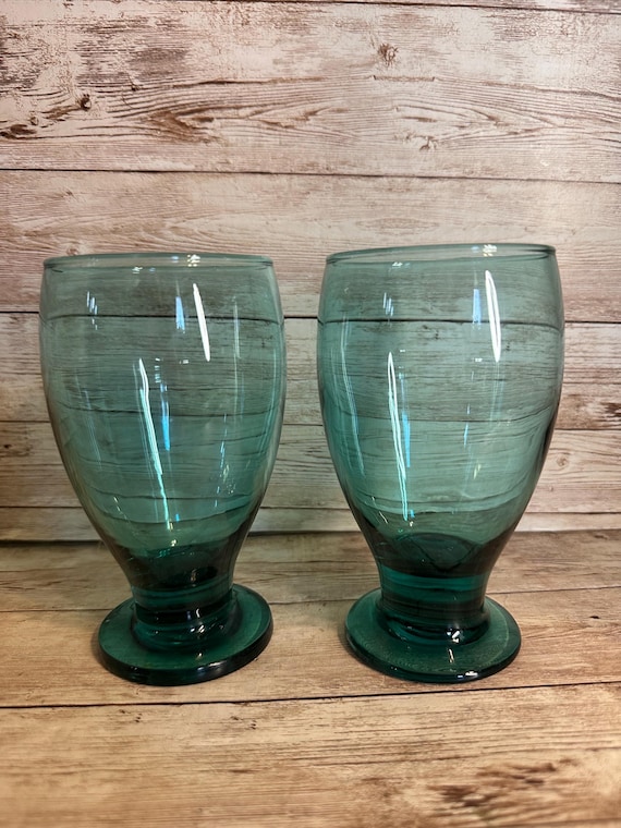 Vintage Libbey Juniper Teal Footed Glasses set of 2