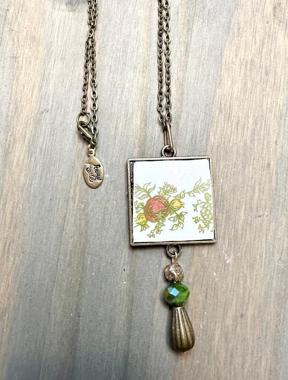 Corelle Spice of Life Necklace, Handmade Upcycled Repurposed Broken China Jewelry