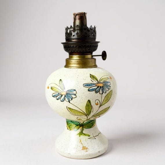 French Studio Art Pottery Hurricane Oil Lamp Lantern