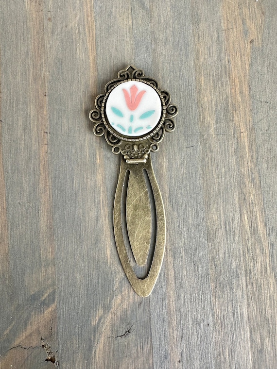 Unique 1970s Vintage Correlle “Forever Yours Broken china bronze metal bookmark
