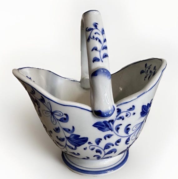 Andrea By Sadek Blue Mum Porcelain Basket, 6.5" High, 6.25" Long, 5" Wide, Blue