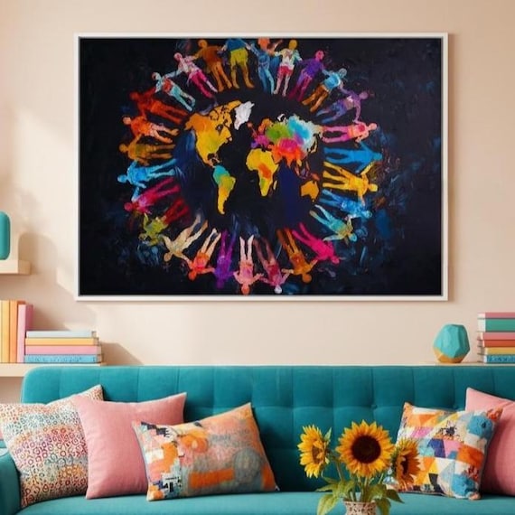 Decoupage Rice Paper A4 World Unity Art Globe People Holding Hands Colorful Oil Painting Peace Harmony Concept Sheet Furniture Scrapbook