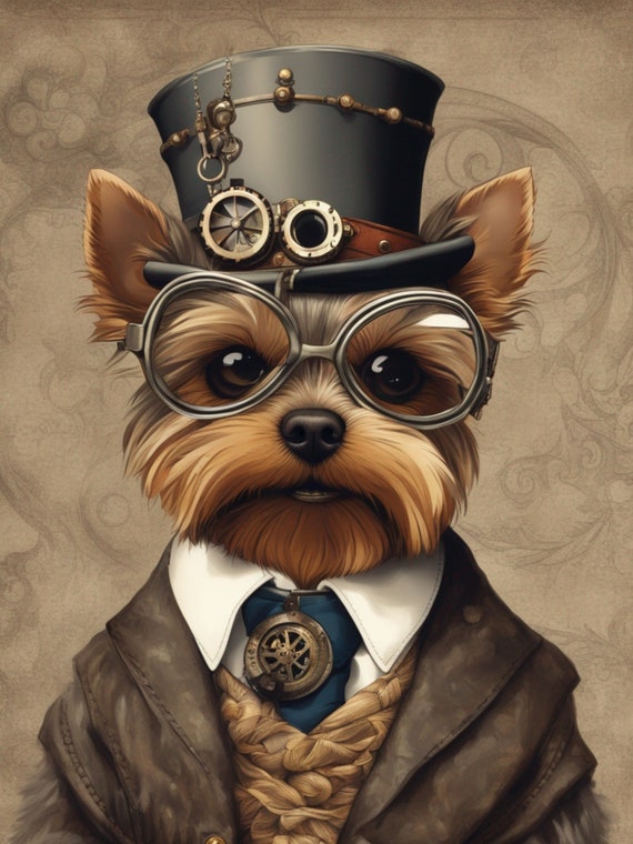 Steam Punk Yorkshire Terrior (Yorkie) Decoupage Tissue Paper
