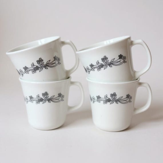 Corelle Corning Ware - RIBBON BOUQUET - 4 Coffee Mugs