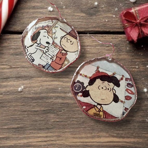 Charlie Brown Christmas Earrings, Vintage 1977 Book, Handmade Upcycled Repurposed Jewelry