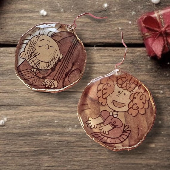 A Charlie Brown Christmas Earrings made from images from vintage 1977 book, Pig Pen Dancing