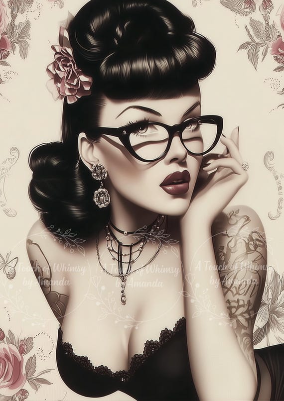 Retro Rockabilly Sexy Glasses Ink Pin-Up Vintage Tattoo Girl Decoupage Tissue and A4 Rice Paper