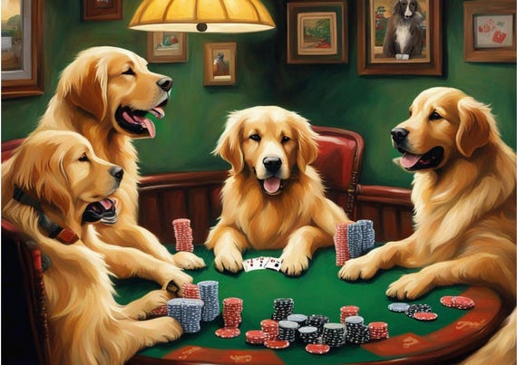 Golden Retriever Playing Poker Decoupage Paper | Funny Dog Art A4 Rice Paper | Man Cave Gambling Theme | DIY Furniture Upcycle & Craft