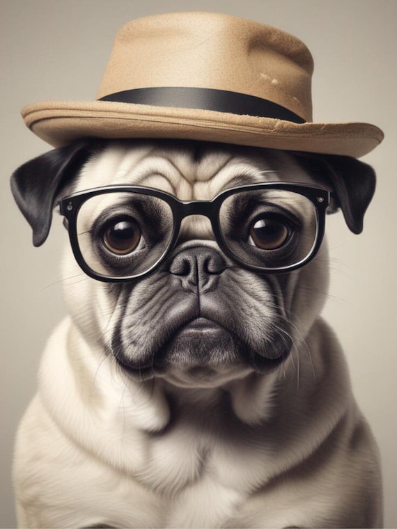 Whimsical Puggle in Hat and Glasses Decoupage Paper