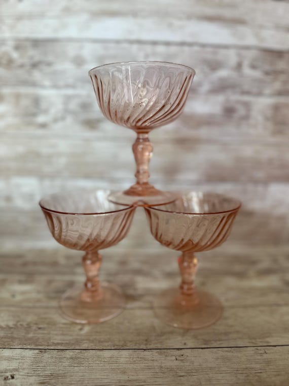 Vintage Arcoroc France Rosaline Pink Swirl Footed Bowls, Set of 3