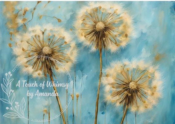 Wish Dandelions on Blue Flower Decoupage Rice Paper A4