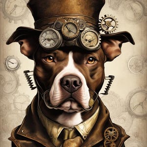 Steampunk Pitbull Decoupage Paper