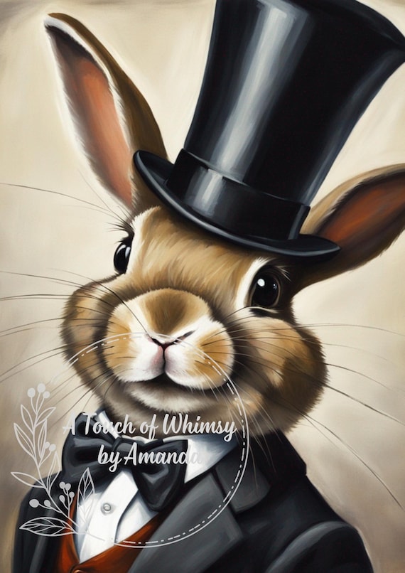 Bunny in Top Hat Ready Easter Spring Decoupage Rice Paper A4
