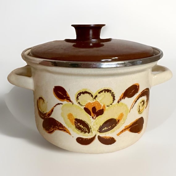 Vintage Rare Sanko Ware Stock pot Enameled Cookware Saucepan With Lid