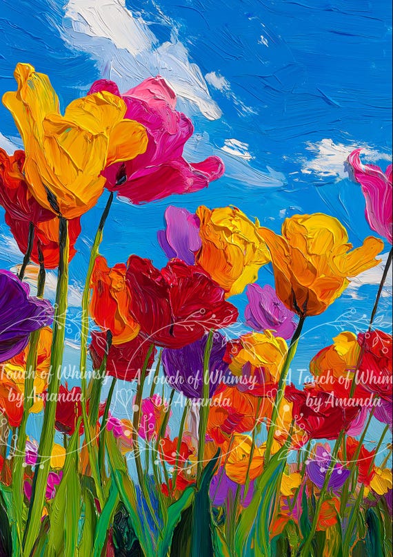 Textured Painting of Tulip Field in Spring Decoupage Tissue and A4 Rice Paper
