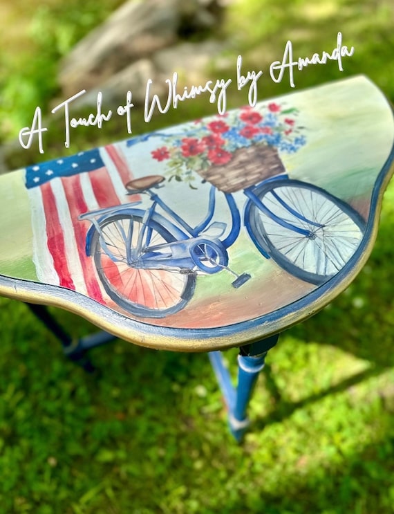 Vintage Half Moon Table, Patriotic Bicycle & American Flag Decor