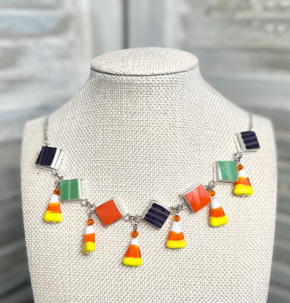 Fiestaware Statement Necklace, Upcycled Repurposed Broken China, Candy Corn Jewelry