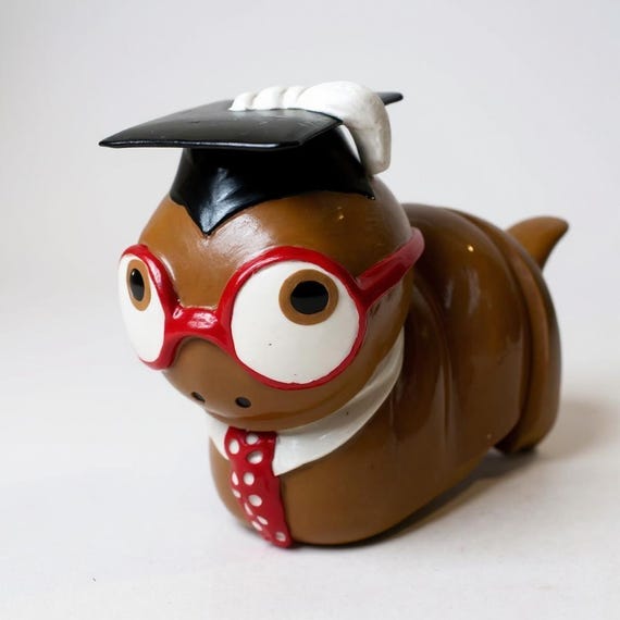 Vintage Anthropomorphic Brown Graduating Caterpillar Bookends Bookworm