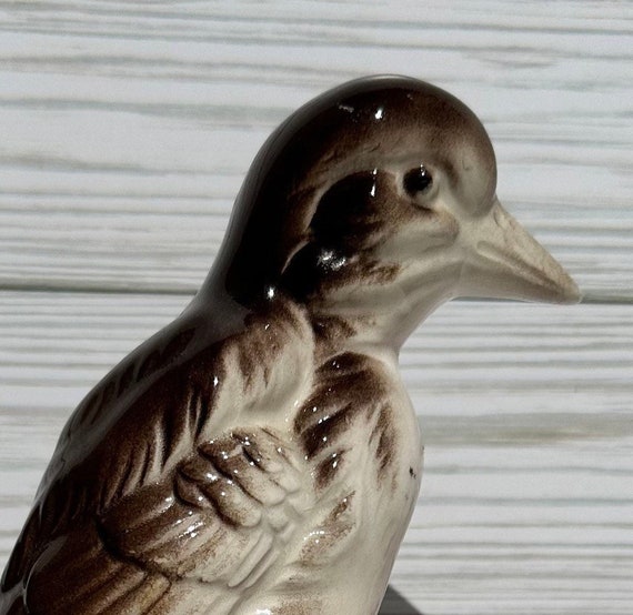 Vintage Porcelain Brown Bird on Stump. 9”