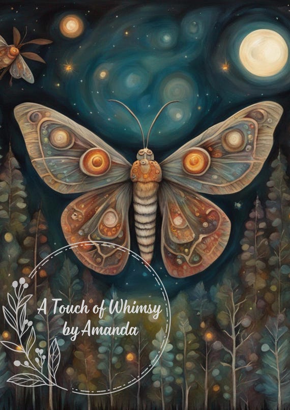 Moonlight Moth Decoupage Paper Woodland Forest Night Deep Colors Rice Paper Tissue Gothic Nature Insect Art Furniture DIY Scrapbooking