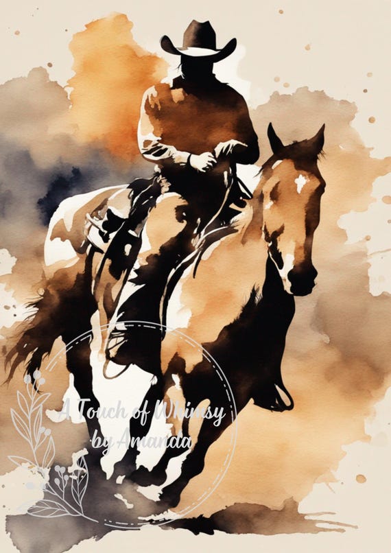 Cowboy Riding a Horse Watercolor Decoupage Rice Paper A4