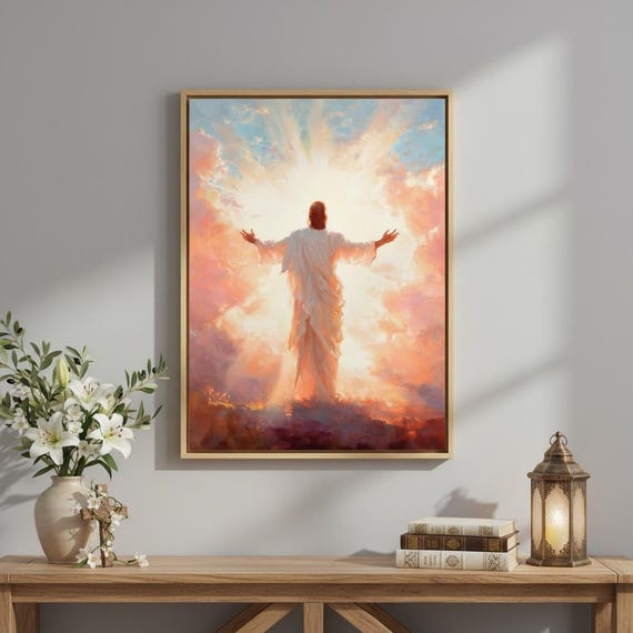 Resurrection of Christ Canvas Print - Jesus Walking Into Light, Christian Wall Art, He Is Risen, Spiritual Home Decor, Easter Gift for Home