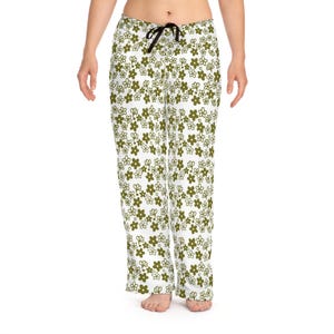 Frühlingsblüte grüne Pyjama-Hose, verrücktes Gänseblümchen Pyrex-Muster, Retro Corelle Sammlergeschenk, Vintage Küchen Nachtwäsche, grüne Blumen PJs