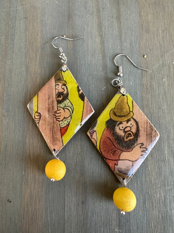 Adorable Vintage Children’s book Wood Earrings /giant/troll