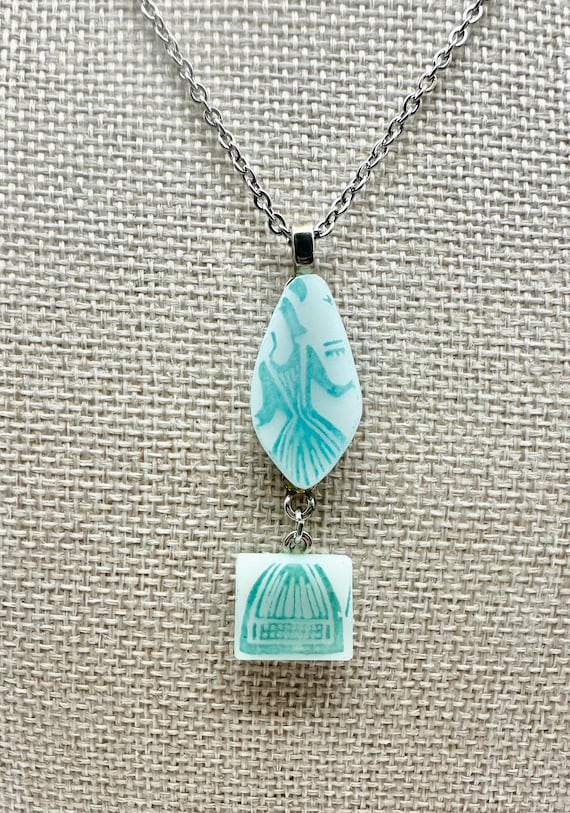 Pyrex Amish Butterprint Broken China Pendant Necklace, Handmade Repurposed Upcycled Jewelry