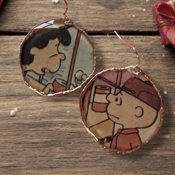 Charlie Brown Christmas Earrings, Vintage 1977 Book, Handmade Upcycled Repurposed Jewelry