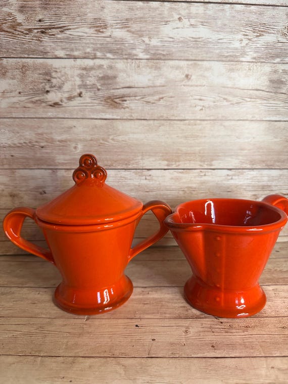 Metlox Poppytrail Red Rooster Cream And Sugar Bowl With Lid Set