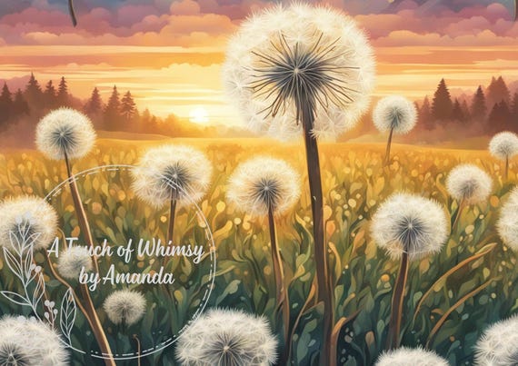 Dandelions in Sunset Field Flower Decoupage Tissue and A4  Rice Paper