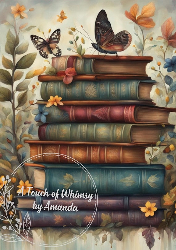 Whimsical Book Lover  Decoupage Rice Paper A4